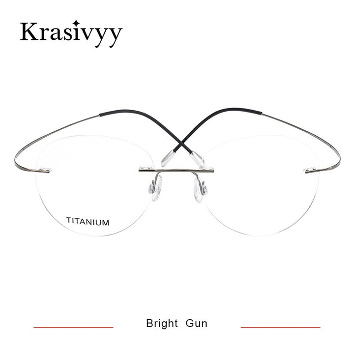 Krasivyy Unisex Rimless Round Titanium Eyeglasses Kr16017 Rimless Krasivyy Bright Gun