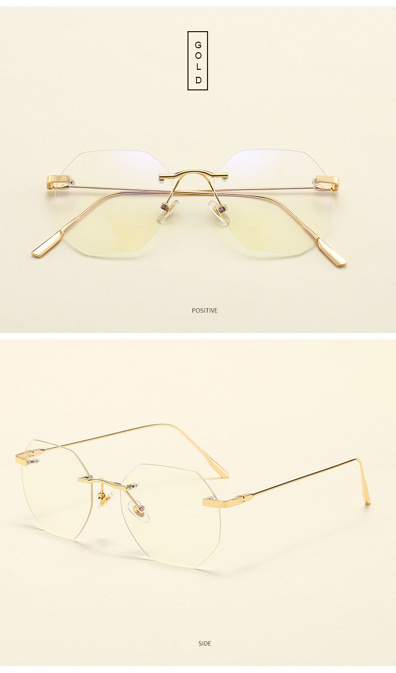 Hotony Men's Rimless Polygon Alloy Frame Spring Hinge Eyeglasses 6213 Rimless Hotony