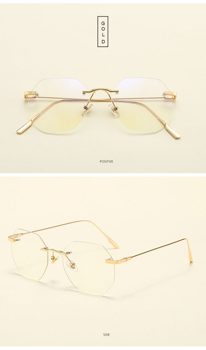Hotony Men's Rimless Polygon Alloy Frame Spring Hinge Eyeglasses 6213 Rimless Hotony