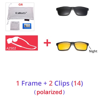 Ralferty Unisex Square Eyeglasses With Clip On Sunglasses With Clip Ons Ralferty 1Frame 2 Clips 14 Full black frame