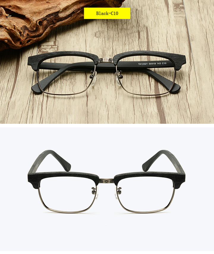 Hdcrafter Men's Full Rim Square Wood Titanium Frame Eyeglasses Ta12321 Full Rim Hdcrafter Eyeglasses