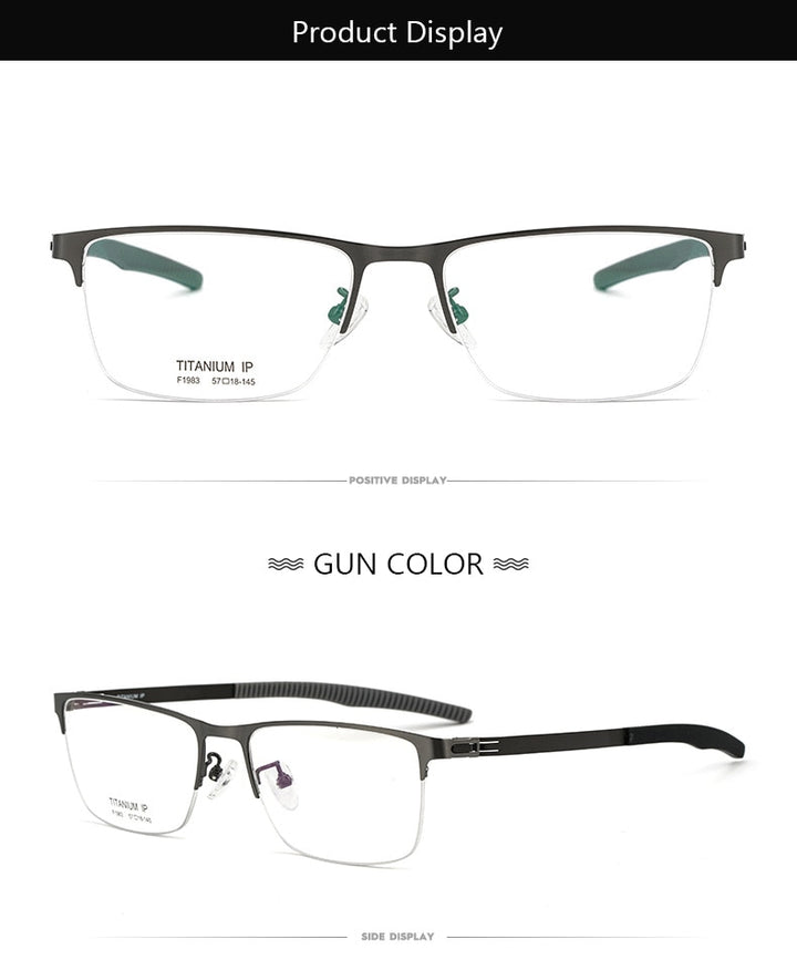 Hotochki Men's Semi Rim TitaniumAlloy IP Plated Frame Eyeglasses F1983 Semi Rim Hotochki
