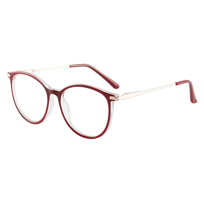 Hotony Women's Full Rim Roun Cat Eye Acetate Alloy Eyeglasses Tr87048 Full Rim Hotony Red