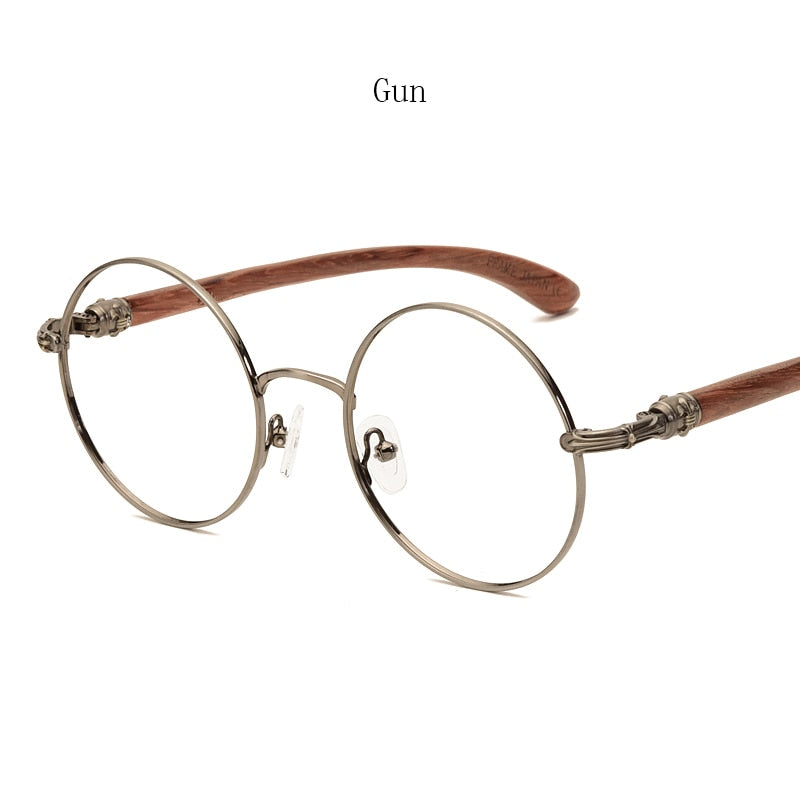 Hdcrafter Unisex Full Rim Round  Titanium Wood Frame Eyeglasses 7573 Full Rim Hdcrafter Eyeglasses GUN
