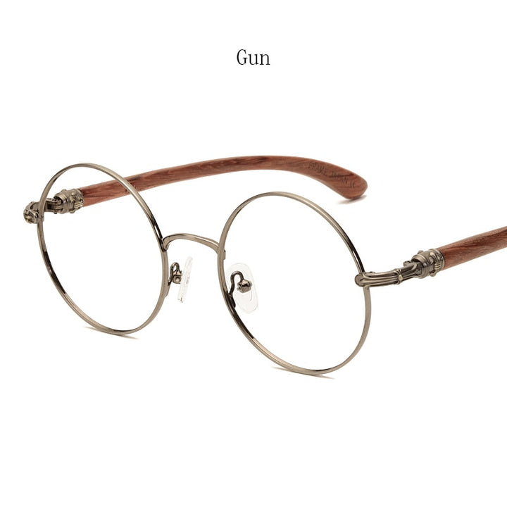 Hdcrafter Unisex Full Rim Round  Titanium Wood Frame Eyeglasses 7573 Full Rim Hdcrafter Eyeglasses GUN