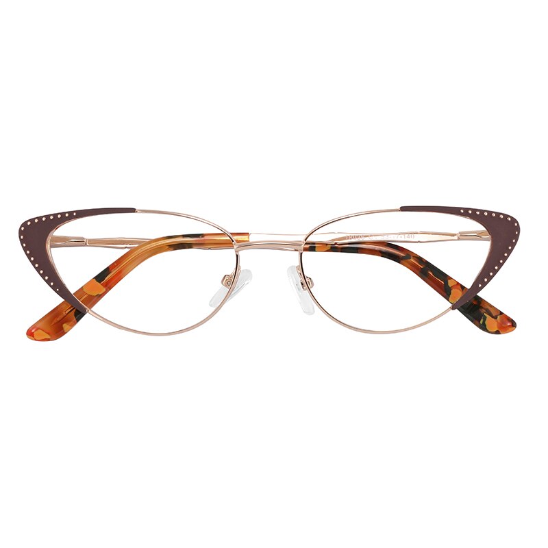 Laoyehui Women's Eyeglasses Cat Eye Alloy Frame 18036 Full Rim Laoyehui Brown
