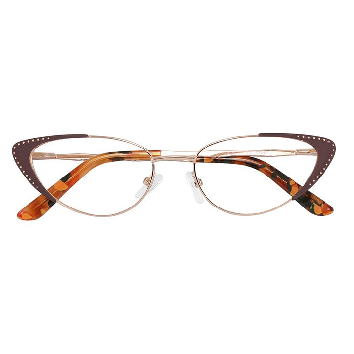 Laoyehui Women's Eyeglasses Cat Eye Alloy Frame 18036 Full Rim Laoyehui Brown