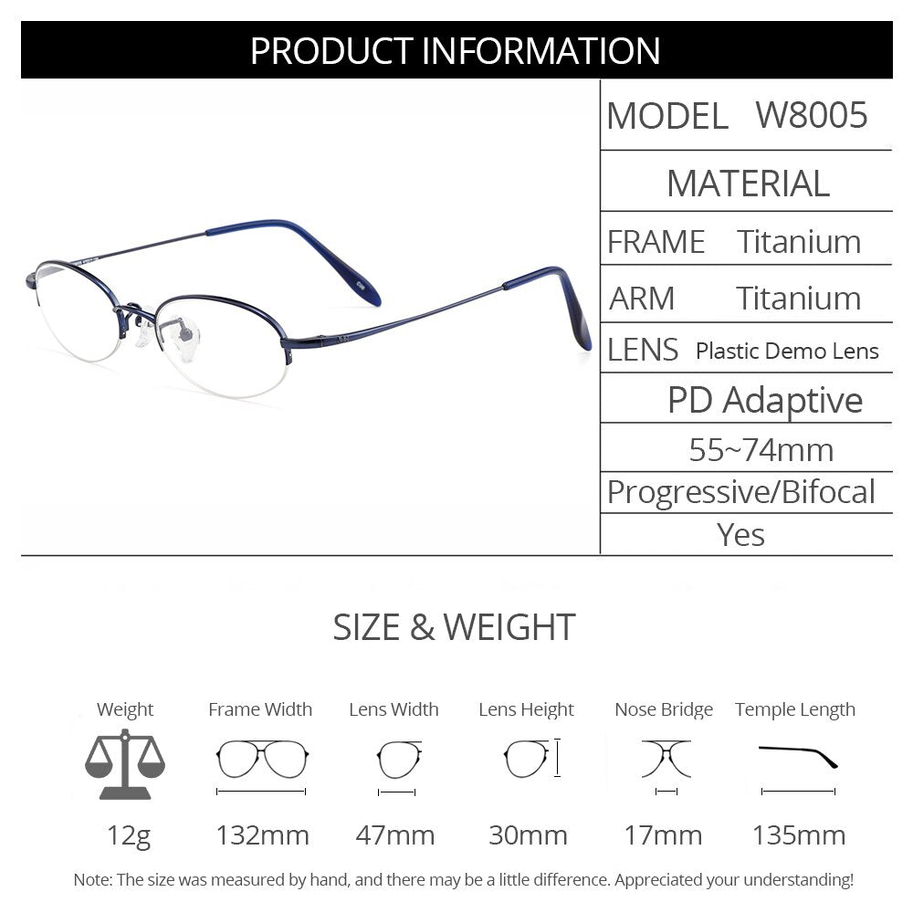 Gmei Women's Eyeglasses Semi Rim Oval Titanium Small W8005 Semi Rim Gmei Optical