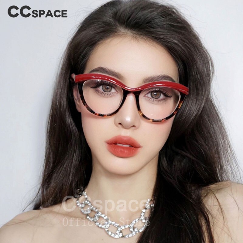 CCspace Women's Full Rim Square Brow Line Cat Eye Resin Frame Eyeglasses 45490 Full Rim CCspace