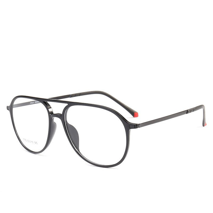 Unisex Double Bridge Acetate Steel Round Full Rim Eyeglasses 1116 Full Rim Bclear