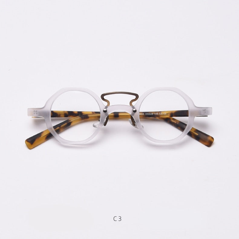 CCspace Unisex Full Rim Round Polygon Acetate Double Bridge Frame Eyeglasses 49833 Full Rim CCspace C3Matte-White