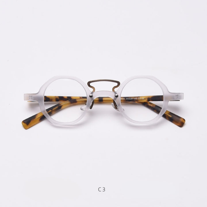 CCspace Unisex Full Rim Round Polygon Acetate Double Bridge Frame Eyeglasses 49833 Full Rim CCspace C3Matte-White