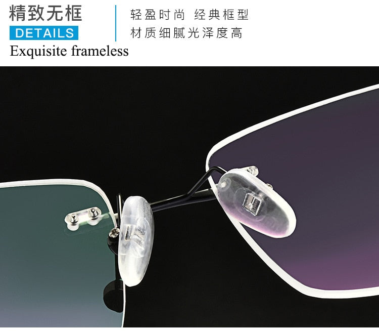 Men's Rimless Square Alloy Frame Eyeglasses Customizable Lenses Zt7053 Rimless Bclear