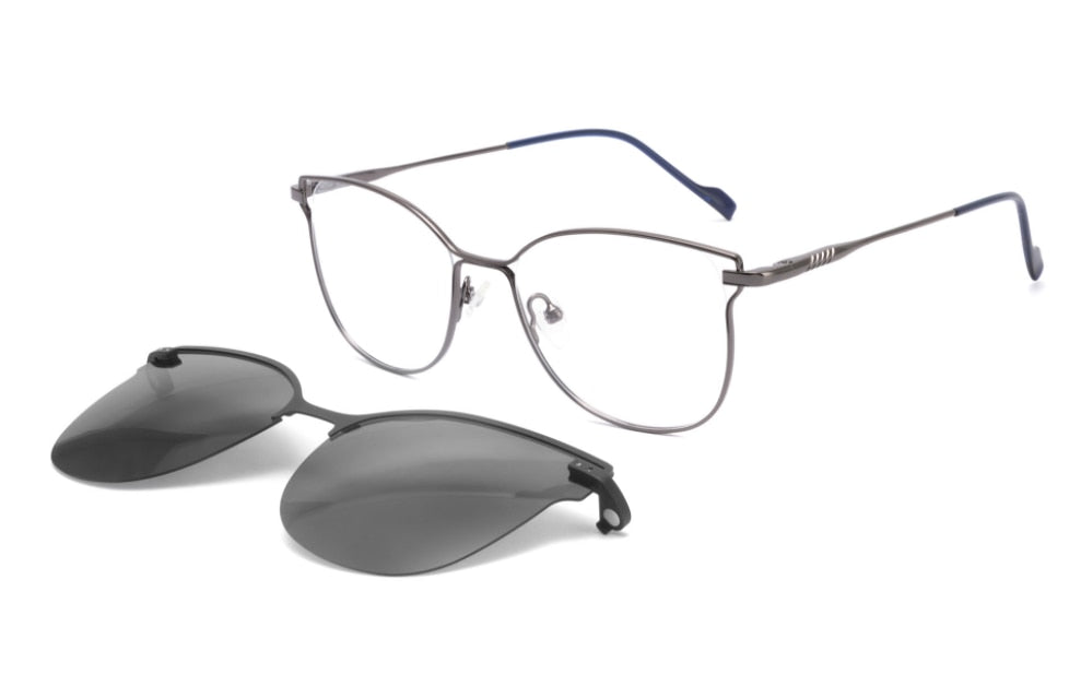 CCspace Unisex Full Rim Square Cat Eye Alloy Frame Eyeglasses Clip On Sunglasses 47478 With Clip Ons CCspace C4Gun