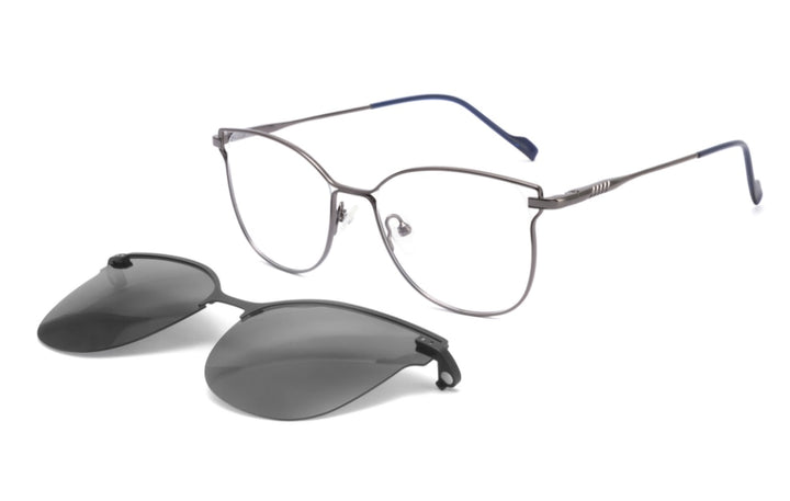 CCspace Unisex Full Rim Square Cat Eye Alloy Frame Eyeglasses Clip On Sunglasses 47478 With Clip Ons CCspace C4Gun