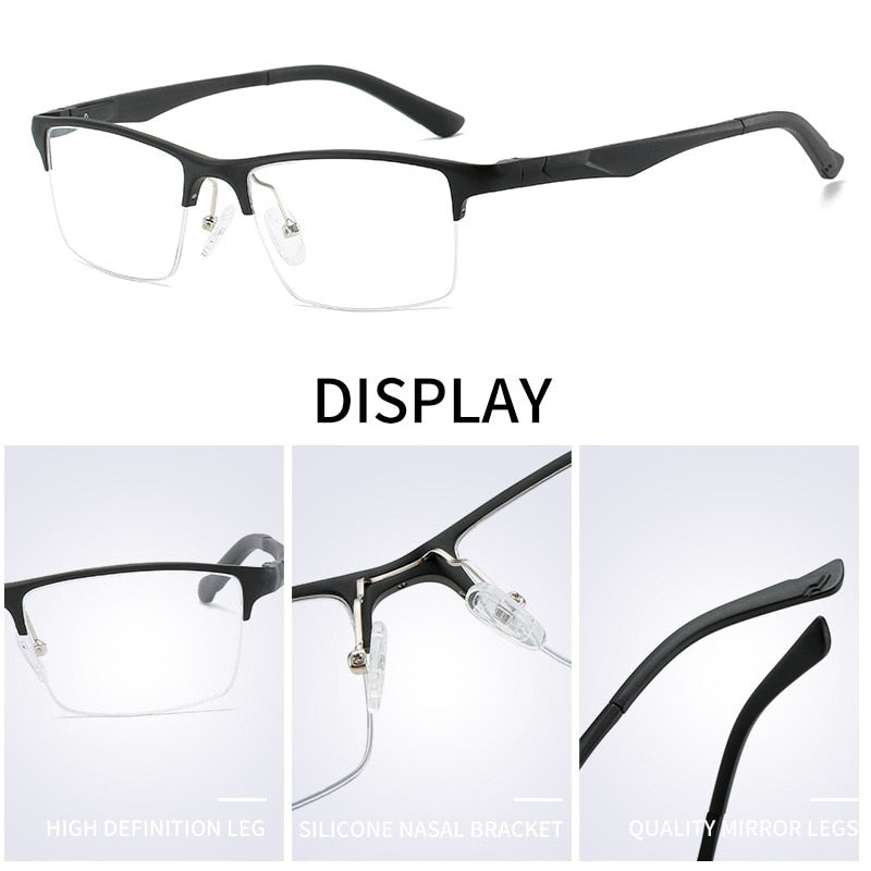 Hdcrafter Men's Semi Rim Square Titanium Alloy Frame Eyeglasses P6329 Semi Rim Hdcrafter Eyeglasses
