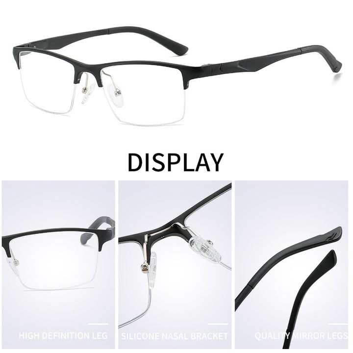 Hdcrafter Men's Semi Rim Square Titanium Alloy Frame Eyeglasses P6329 Semi Rim Hdcrafter Eyeglasses