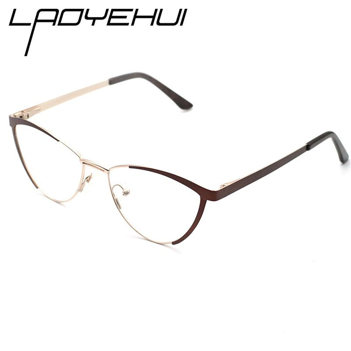 Laoyehui Women's Eyeglasses Cat Eye Alloy Frame 5821 Full Rim Laoyehui Brown