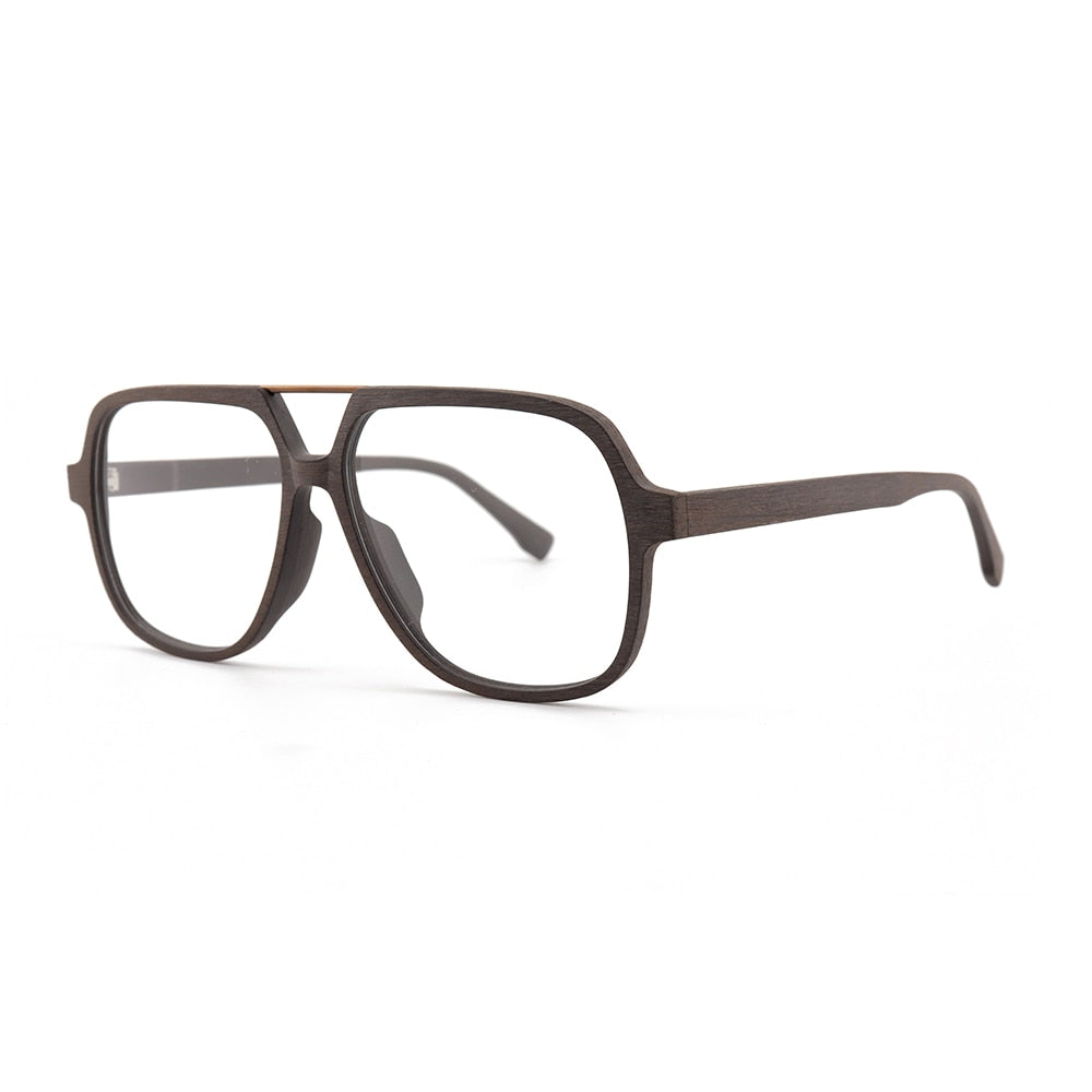 Hdcrafter Unisex Full Rim Polygonal Double Bridge Wood Metal Frame Eyeglasses 6018 Full Rim Hdcrafter Eyeglasses