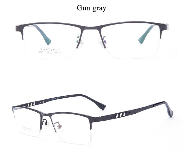 Men's Semi Rim Titanium Frame Eyeglasses Lb079 Semi Rim Bclear Gun gray