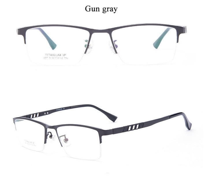 Men's Semi Rim Titanium Frame Eyeglasses Lb079 Semi Rim Bclear Gun gray