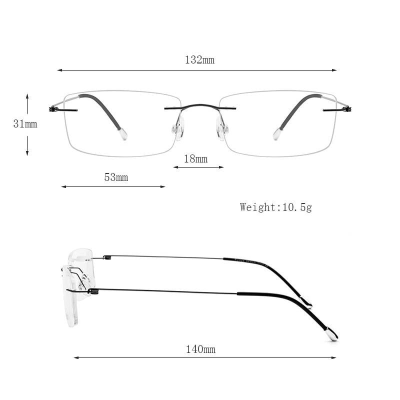 Hdcrafter Women's Rimless Rectangle Titanium Frame Eyeglasses P8361 Rimless Hdcrafter Eyeglasses