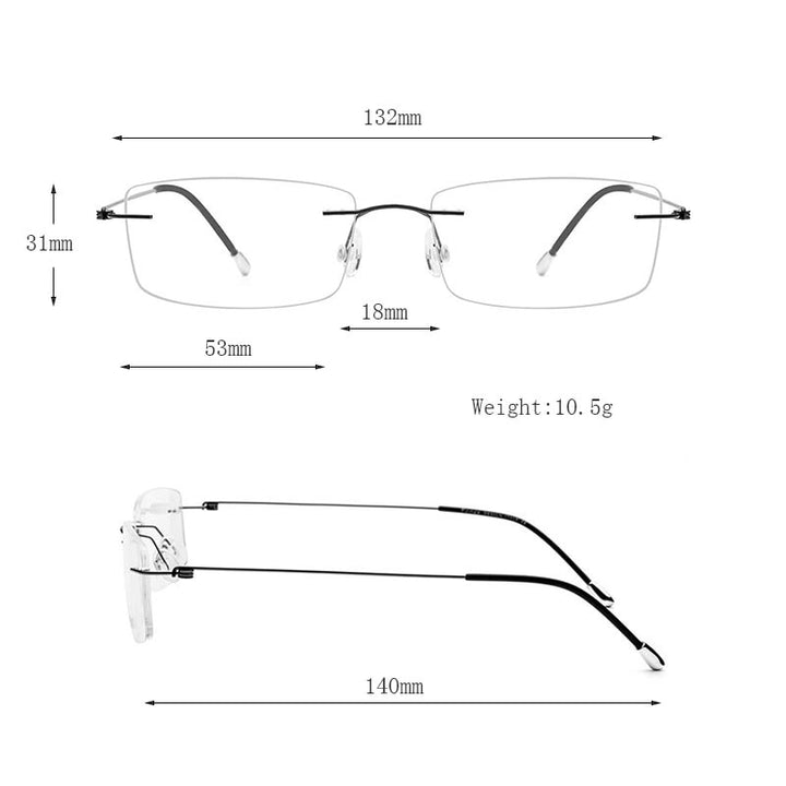 Hdcrafter Women's Rimless Rectangle Titanium Frame Eyeglasses P8361 Rimless Hdcrafter Eyeglasses