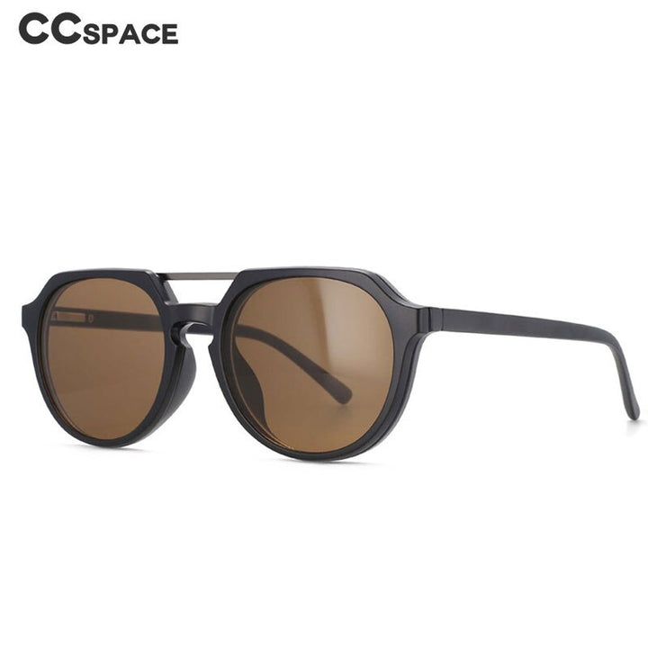 CCspace Unisex Full Rim Round Tr 90 Titanium Frame Eyeglasses Clip On 5 Piece Lens Sunglasses 53882 With Clip Ons CCspace