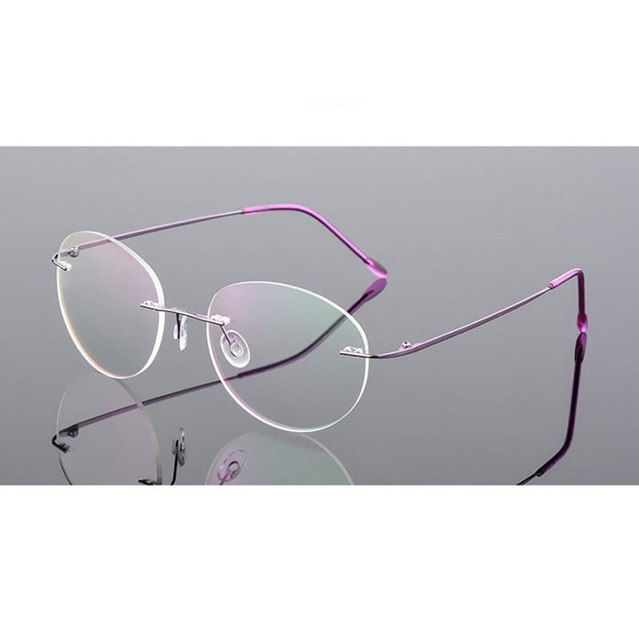 Handoer Unisex Rimless Customized Shaped Lenses 862 Alloy Eyeglasses Rimless Handoer purple