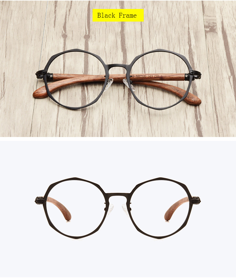 Hdcrafter Unisex Full Rim Round Acetate Alloy Frame Wood Temple Eyeglasses 7578d Full Rim Hdcrafter Eyeglasses