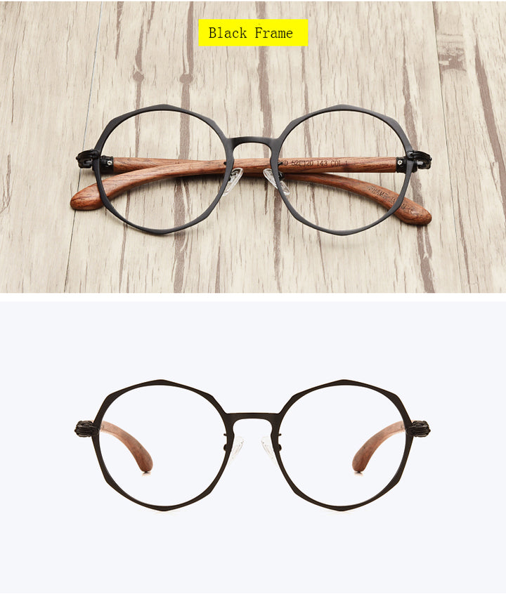 Hdcrafter Unisex Full Rim Round Acetate Alloy Frame Wood Temple Eyeglasses 7578d Full Rim Hdcrafter Eyeglasses