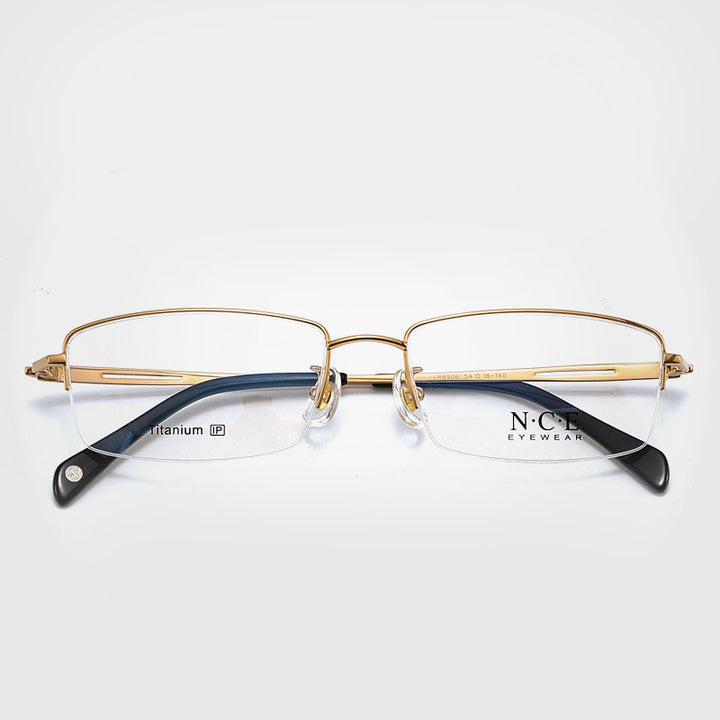 Men's Semi Rim Square Titanium Frame Eyeglasses Sc8906 Semi Rim Bclear Gold