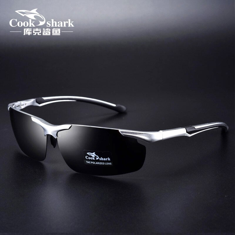 Cookshark Brand Men's Sunglasses Polarized Driving Hipster 8016 Sunglasses Cook Shark Silver