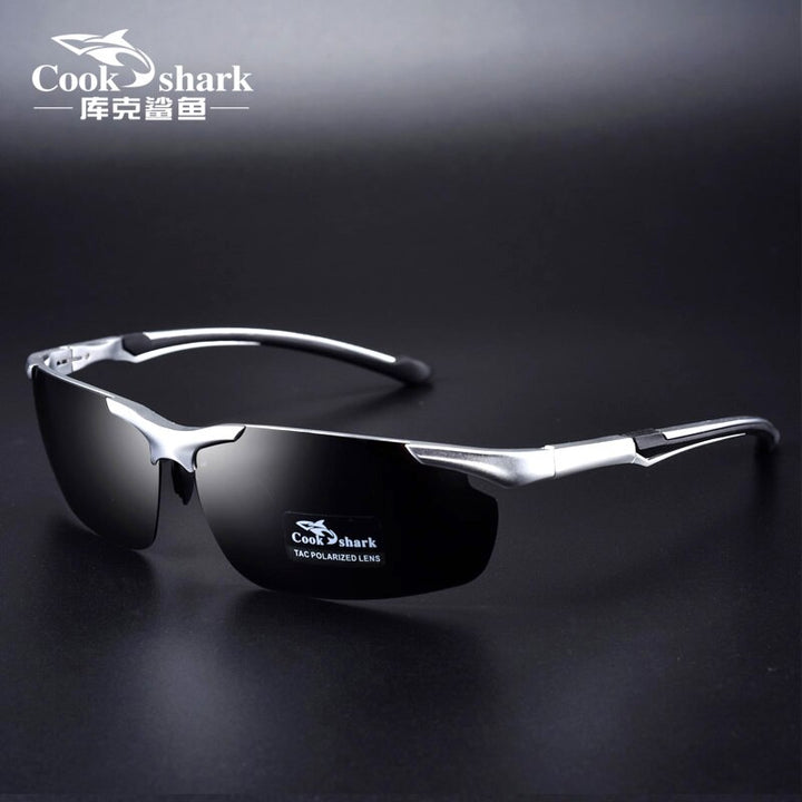 Cookshark Brand Men's Sunglasses Polarized Driving Hipster 8016 Sunglasses Cook Shark Silver