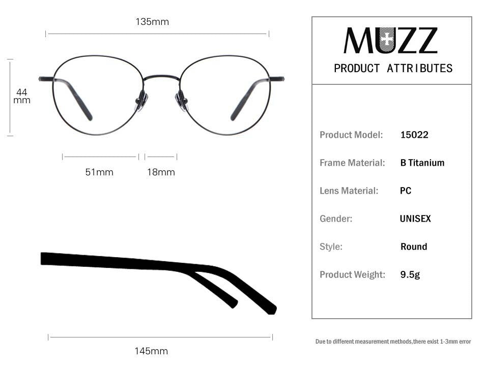 Muzz Unisex Full Rim Round B Titanium Frame Eyeglasses 15022 Full Rim Muzz