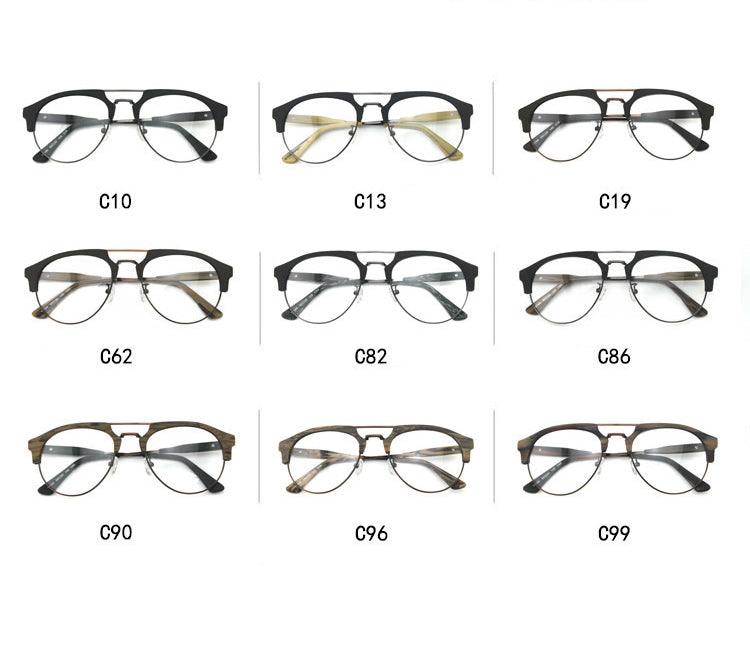 Hdcrafter Men's Full Rim Round Double Bridge Wood Metal Frame Eyeglasses 15144 Full Rim Hdcrafter Eyeglasses