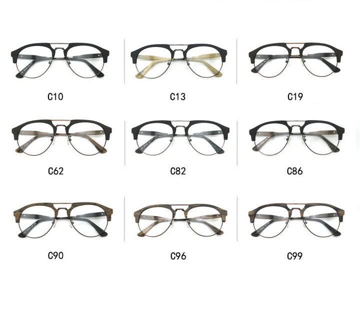 Hdcrafter Men's Full Rim Round Double Bridge Wood Metal Frame Eyeglasses 15144 Full Rim Hdcrafter Eyeglasses