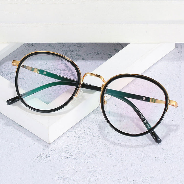 Hotony Unisex Full Rim Round Tr 90 Alloy Eyeglasses 1922 Full Rim Hotony