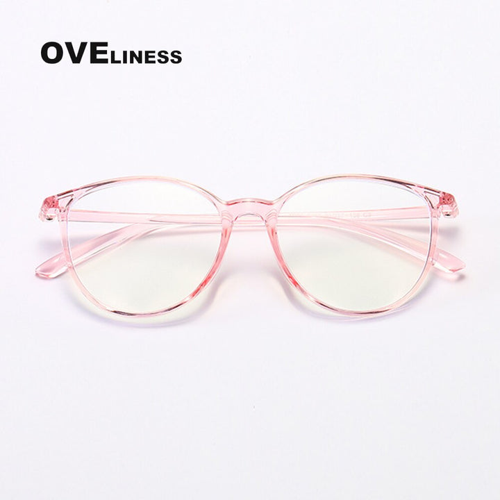 Oveliness Unisex Full Rim Round Square Tr 90 Titanium Eyeglasses 8075 Full Rim Oveliness pink