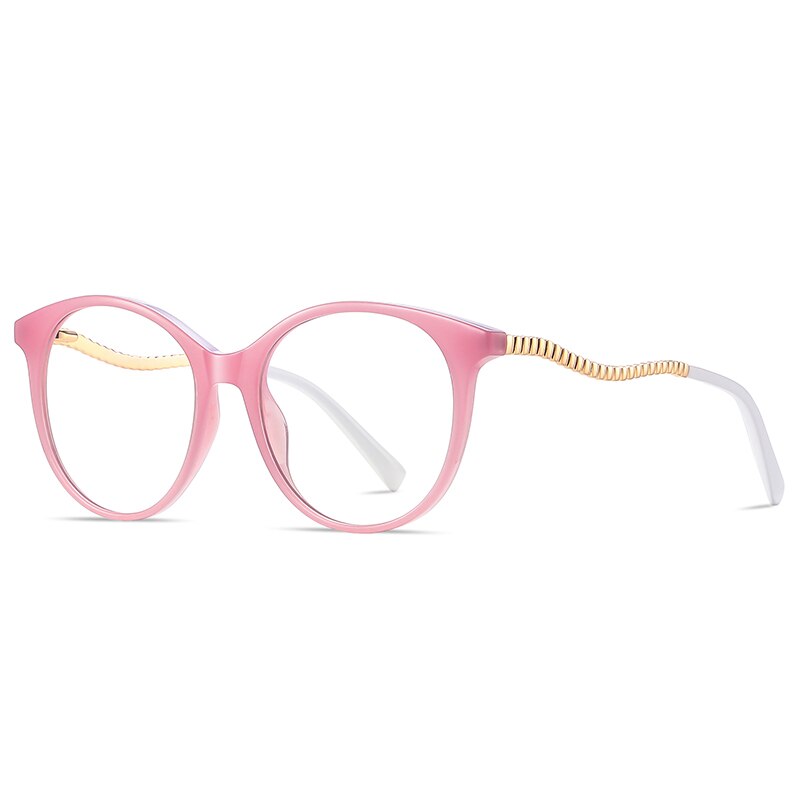 Gmei Women's Full Rim TR 90 Metal Round Frame Eyeglasses 2067 Full Rim Gmei Optical C4 Light Pink