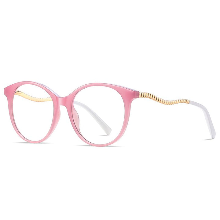 Gmei Women's Full Rim TR 90 Metal Round Frame Eyeglasses 2067 Full Rim Gmei Optical C4 Light Pink