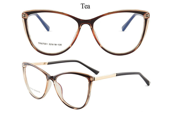 Hotony Woman's Full Rim Cat Eye TR 90 Resin Alloy Frame Eyeglasses 7001 Full Rim Hotony