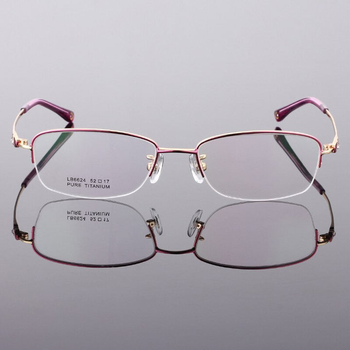 Women's Semi Rim Titanium Frame Eyeglasses Lr6624 Semi Rim Bclear rose red
