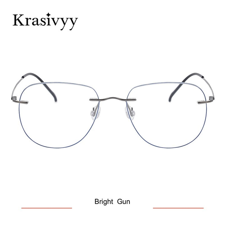 Krasivyy Unisex Rimless Oval Square Titanium Eyeglasses Ls07 Rimless Krasivyy Bright Gun