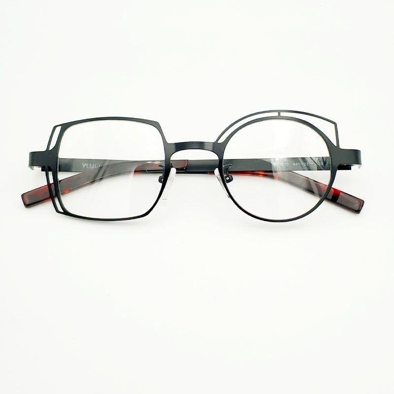 Yujo Unisex Full Rim Round Square Alloy Eyeglasses 811010 Full Rim Yujo black China