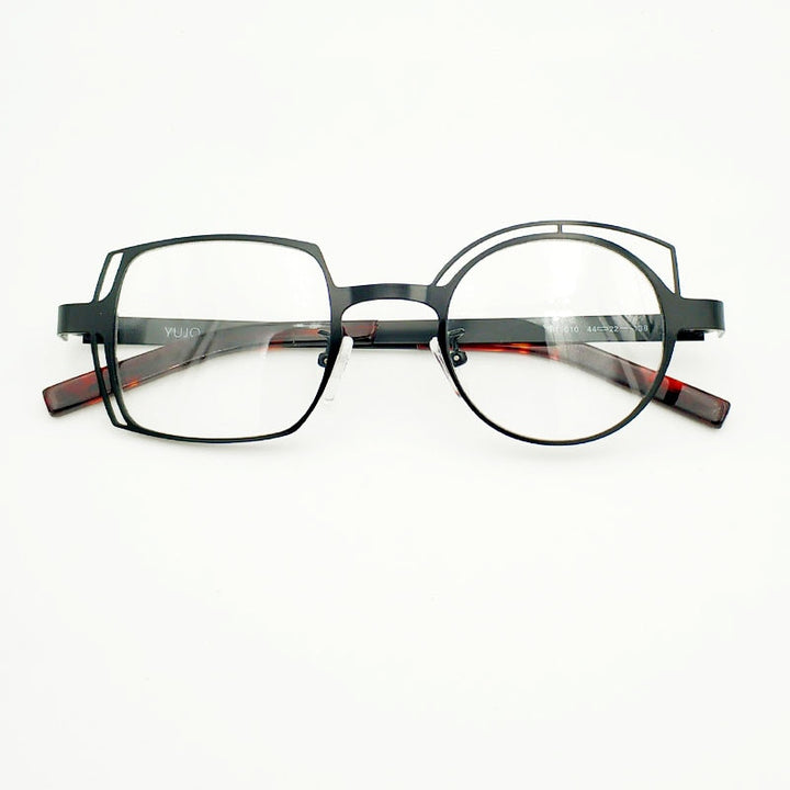 Yujo Unisex Full Rim Round Square Alloy Eyeglasses 811010 Full Rim Yujo black China