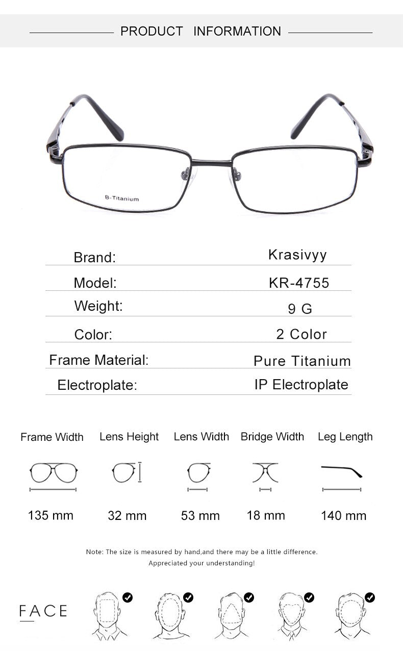 Krasivyy Unisex Full Rim Square Titanium Eyeglasses Kr4755 Full Rim Krasivyy