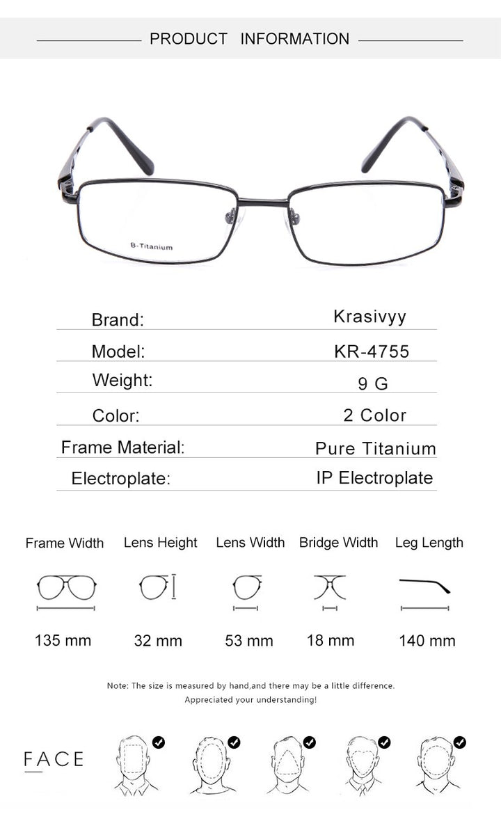 Krasivyy Unisex Full Rim Square Titanium Eyeglasses Kr4755 Full Rim Krasivyy
