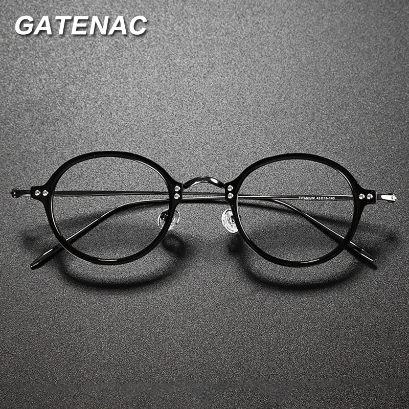 Gatenac Unisex Full Rim Round Acetate Titanium Frame Eyeglasses Gxyj546 Full Rim Gatenac