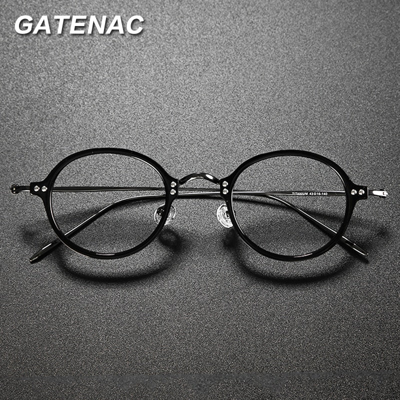 Gatenac Unisex Full Rim Round Acetate Titanium Frame Eyeglasses Gxyj546 Full Rim Gatenac   